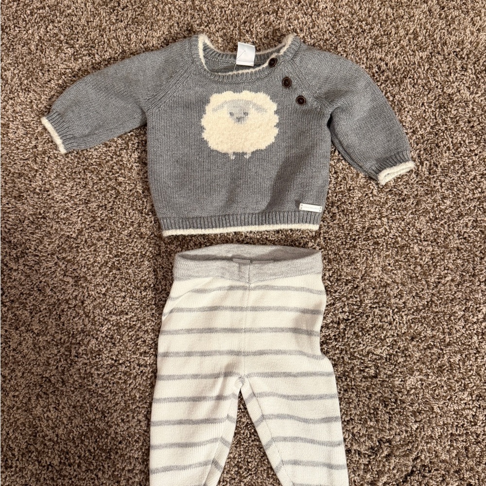 Janie and Jack Gray and Cream Sheep Sweater Set